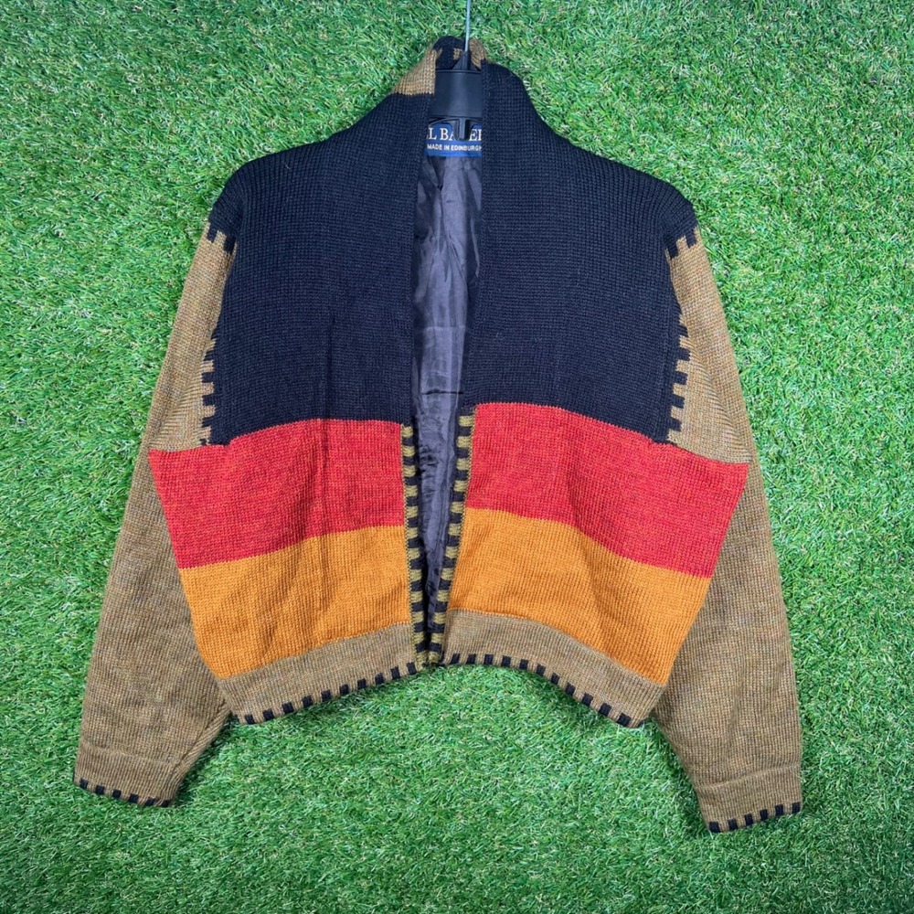 Bill Baber Edinburgh Hand Made Knit Cardigan Colorblock Wool Sweater
